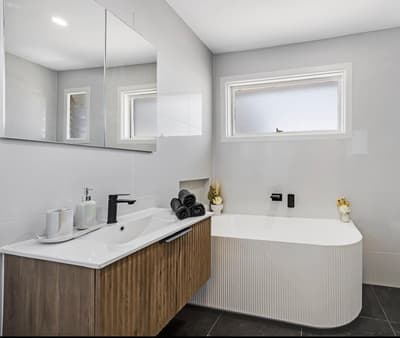 Bathroom with freestanding tub